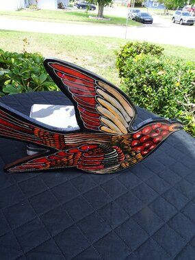 Artwork by Rokoko 2022 Enameled Bird on Wood 15 1/2"